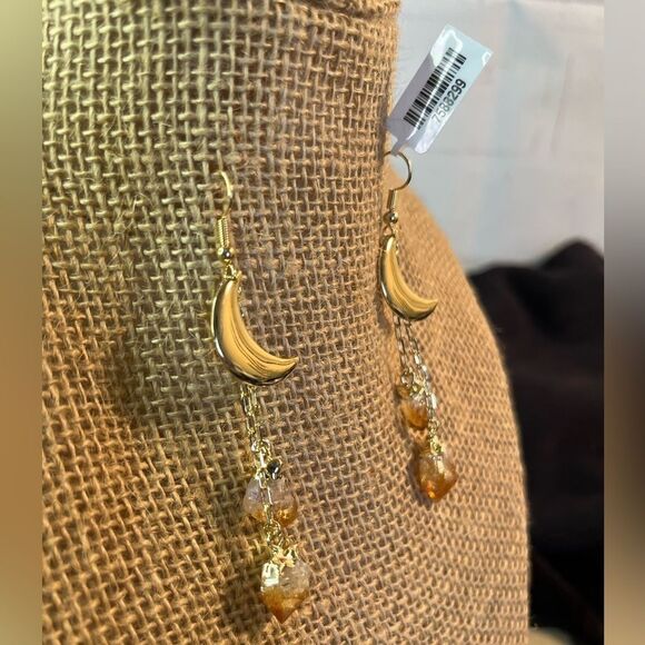 Brazilian Citrine Point Moon Dangle Earrings in Goldtone 27.00 ctw - Picture 7 of 14
